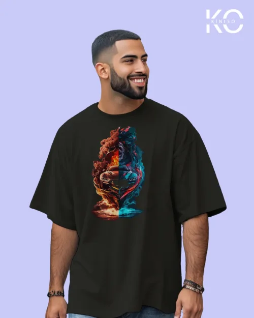 Image of Black color drop shoulder t-shirt with Car In Smoke Print for men at reasonable price